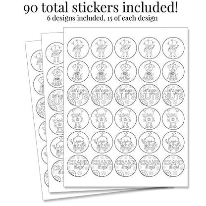 Amanda Creation Color Your Own Stickers for Kids, 90 Pack 1.5-Inch Robot Party Stickers, Color Your Own Sticker Sheets for Robot Party Crafts