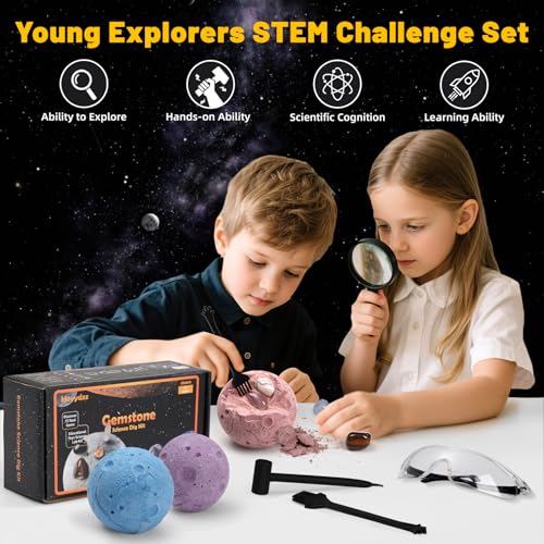 Gemstones Dig Kit, Science Kit for Kids, Dig up 15 Real Gems & Explore Solar System, STEM Educational Mining Space Toys, Archaeology Geology Science Experiments Gift for Boys&Girls Age 6-8-12