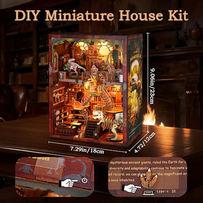 NookMaster Book Nook Kit with LED Light DIY Miniature Dollhouse for Adults - color: Dinosaur Museum