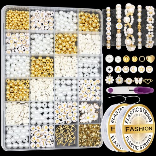 Pearl Bracelet Making Kit Clay Letter Beads for Bracelets for Adult - color: 04-White & Gold