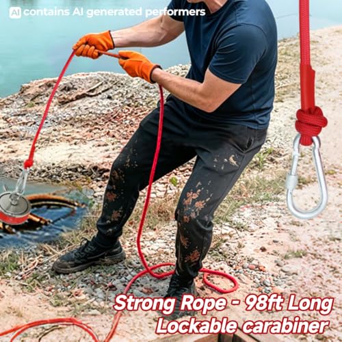 Heavy Duty Magnet Fishing Kit, 2600LB Double-Sided Magnet and 98ft Rope