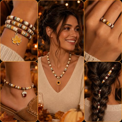 Thanksgiving DIY Bracelet Making Kit with Fall Beads, Charms and Tools - color: style 09
