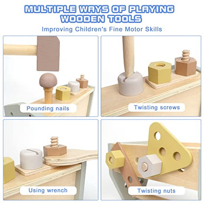 Montessori Wooden Tools Kit Toddler Educational Toy Set - color: Yellow
