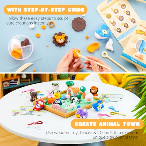 Shuttle Art Air Dry Clay for Kids - Zoo Town, 55 PCS Modeling Clay Kit with Sculpting Tools and Tutorials, Safe & Non-Sticky, Craft Gifts for Boys & Girls - style: Zoo Town