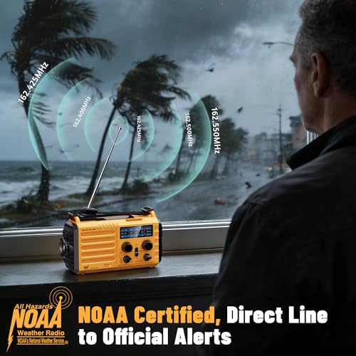 NOAA Weather Radio FM AM Shortwave, Emergency Radio 5000mAh Solar Crank - color: Yellow