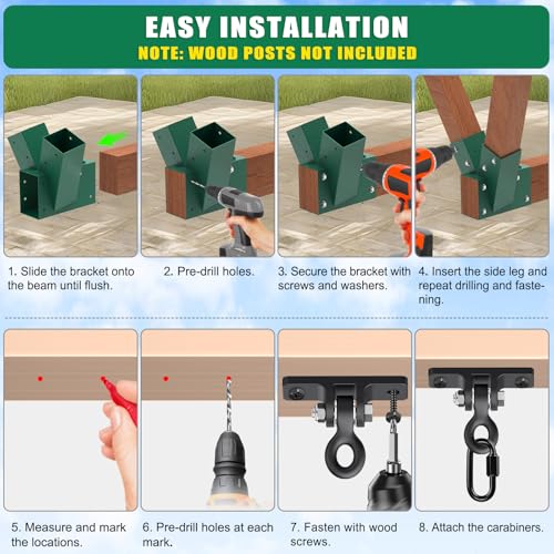 BeneLabel A-Frame Swing Set Brackets 2 Pcs Heavy Duty Swing Set Hardware with Swing Hangers & Mounting Hardware DIY Swing Set End Bracket Swing Set Kit for 4 (4x4) Legs & 1 (4x6) Beam Green - color: Both Ends Brackets With Black Swing Hanger