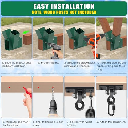 BeneLabel A-Frame Swing Set Brackets 2 Pcs Heavy Duty Swing Set Hardware with Swing Hangers & Mounting Hardware DIY Swing Set End Bracket Swing Set Kit for 4 (4x4) Legs & 1 (4x6) Beam Green - color: Both Ends Brackets With Black Swing Hanger