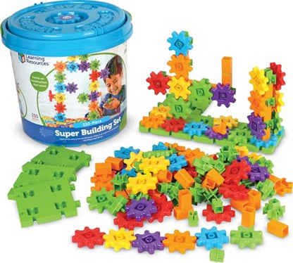 Learning Resources Gears! Gears! Gears! Super Building Toy Set, STEM Toys, Construction Toys, Gears for Kids, 150 Pieces, Ages 3+, Blue