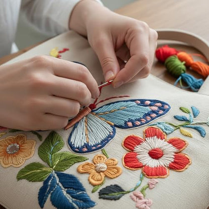 ARTopet 2Pcs Embroidery Tote Bag Kit for Beginners Butterfly Canvas Cross Stitch Handbag with Hoops Needles Threads Reusable Grocery Bag for Women-02 - color: 2Pcs-02