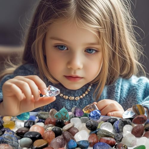 60Kinds+ Gemstones and Crystals Set,Bulk Tumbled Chips Crystals for Jewelry Making,Crushed Stones Rocks and Minerals Science Kit (0.55lb(60-65types))