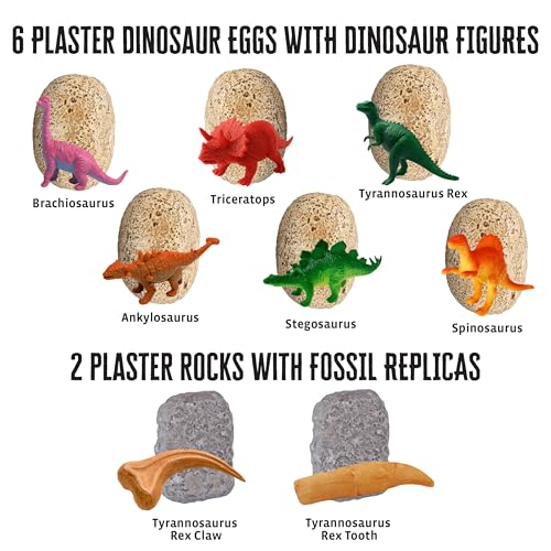 Thames & Kosmos I Dig It! Dinos - Dinosaur Eggs Excavations | 8 Dig-Out Kits, Unearth Dinosaur Figurines, a T. Rex Claw & Tooth Replica, Includes Tools & Guide, Great Birthday Gift for Kids Ages 5+