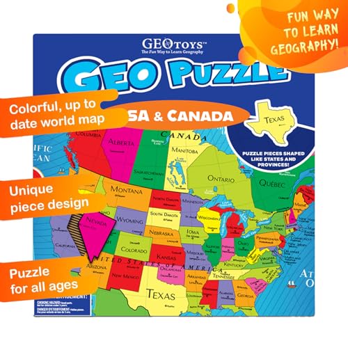 GeoPuzzle USA & Canada Jigsaw Puzzles, 69 Pc Puzzle for Kids Ages 6 & Up - color: 1 Set-usa & Canada