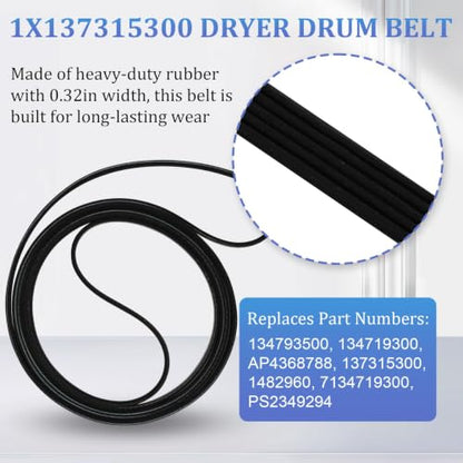 Upgraded Dryer Repair Kit for Electrolux Frigidaire Dryers,Includes 137315300 Dryer Belt,134715900 Drum Support Rollers (4 Pack),134793500 Idler Pulley,More Fits Models in Figure 7