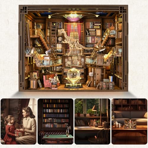 MiniCity Book Nook Kit, DIY Miniature Dollhouse Booknook Kit with Led Light and Dust Cover (Beyond Library Max) - color: Multicolor