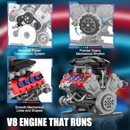 V8 Engine Building Set for Adults, Build Your Own MOC Mini V8 Engine STEM Model Toy with Motor, Model kit that Run, Car Engine Building Blocks for Teens & Kids Boys (1189PCS) - style: T2019