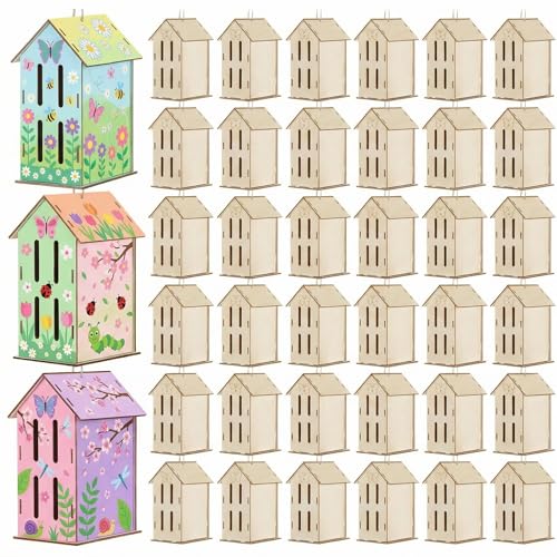 DoubleFill 12 Pack Bird House Kit 7.1'' Butterfly Wood Birdhouse Craft Set - color: Butterfly, size: 7.1in