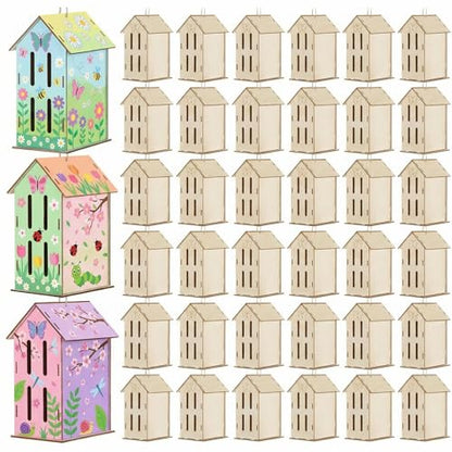 DoubleFill 12 Pack Bird House Kit 7.1'' Butterfly Wood Birdhouse Craft Set - color: Butterfly, size: 7.1in