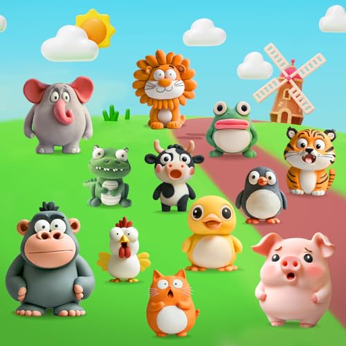 Kasfalci Air Dry Clay Kit for Kids, 12 Animals Modeling Magic Clay Sculpting Set, DIY Party Favors Arts & Crafts for Kids Ages 4-6-8-12, Ultra Light & Soft, Safe & Non-Stick with Tools & Tutorials