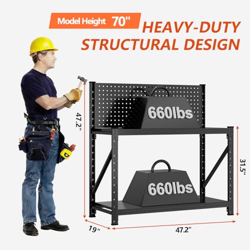 Widened Metal Workbench, 47.2" Extra-Wide Top & Pegboard, 2 Pack - size: 47.2"H x 47.2"W x 18.9"D