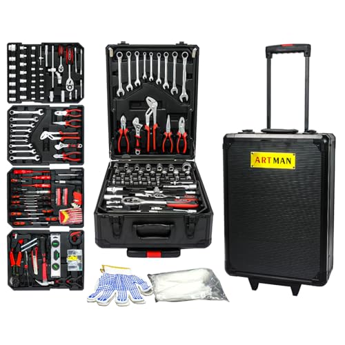 Home Tool Set Kit -899 PCS Home Auto Repair Tool Kit with Rolling Tool Box, Complete Hand Tool Set, Perfect for Homeowner, Diyer, Handyman - color: Black