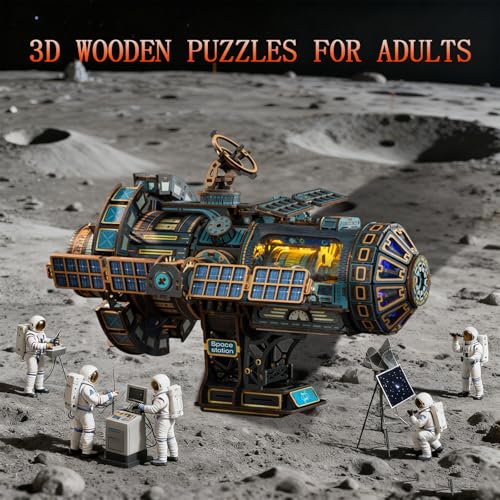 YSWOOD WORLD 3D Wooden Puzzles for Adults Black Space Station DIY Model Kit