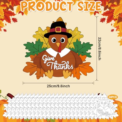 Sereliy 24 Pcs Thanksgiving Wreath Crafts Color Your Own Turkey Crafts - color: Turkey