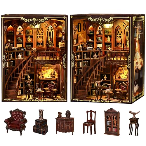 CRIOLPO Book Nook Kits for Adults DIY Doll House Kit with LED Lights - color: Ancient Rhyme Bookstore