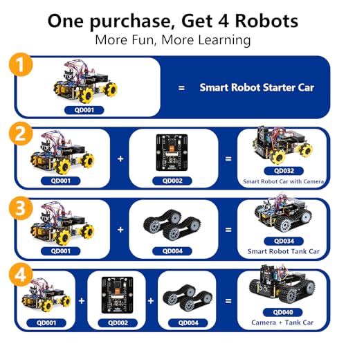 Robotics for Kids Ages 12-16, ACEBOTT 4 in 1 Smart Robot Kit with 3MP Camera + Tank Car, STEM Toys Coding Kit Compatible with Arduino & Scratch, App & Remote Control, for Kids & Teens - color: Yellow-black
