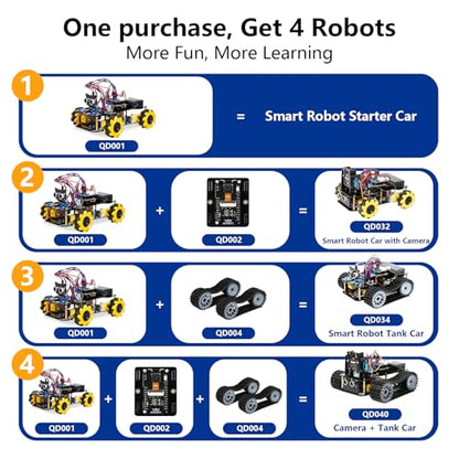 Robotics for Kids Ages 12-16, ACEBOTT 4 in 1 Smart Robot Kit with 3MP Camera + Tank Car, STEM Toys Coding Kit Compatible with Arduino & Scratch, App & Remote Control, for Kids & Teens - color: Yellow-black