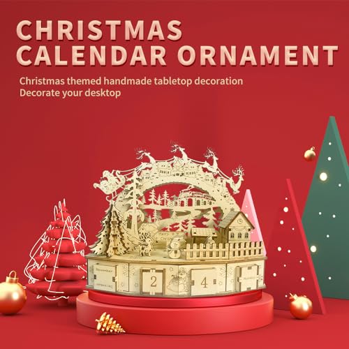 Deluxe 3D Wooden Christmas Puzzle: Mechanical Model Building Kit for Adults & Kids, Challenging DIY Assembly, STEM Engineering Toys, Unique Holiday Decor and Creative Gift (No Battery)