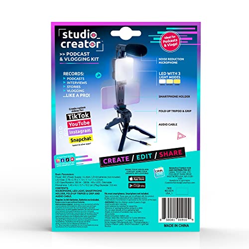 Canal Toys New Studio Creator Podcast & Vlogging Kit – Record Your own podcasts and Vlogs Like Your Favorite influencers! Fold-up Tripod, LED Light & Microphone. Ages 8+ - style: Podcast & Vlogging Kit