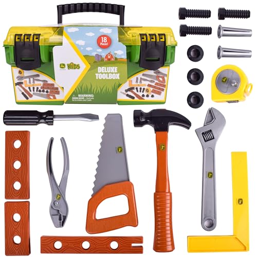 John Deere 18 Piece Deluxe Tool Box - Construction Playset - Ages 3+