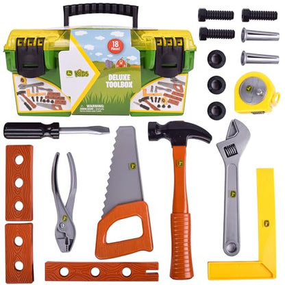 John Deere 18 Piece Deluxe Tool Box - Construction Playset - Ages 3+
