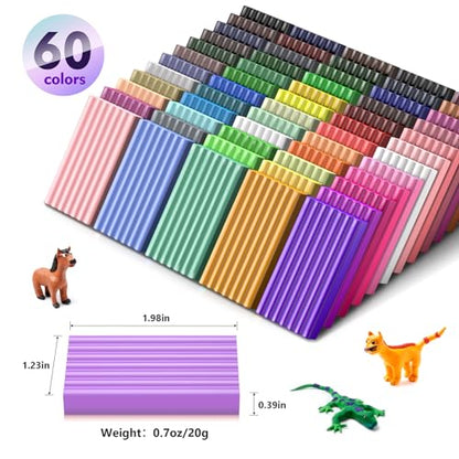 Aestd-ST Polymer Clay Kit 60 Colors, Oven Bake Modeling Clay for Kids - color: 60 Colors