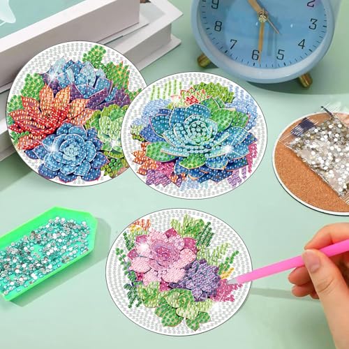 8 Pcs Green Plants Diamond Art Coasters Kit for Adults with Holder 4x4in - color: Plant Coasters, size: 8 Pcs 4x4in
