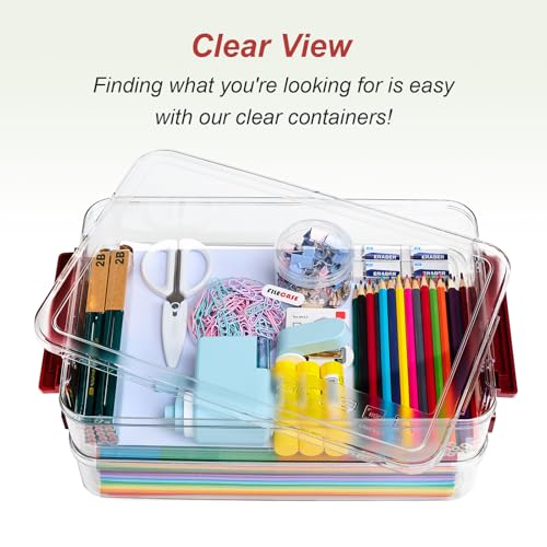 CATOOMUU 2-Pack 9x13 Clear Plastic Project Case Stackable Storage Box - color: Large-Red