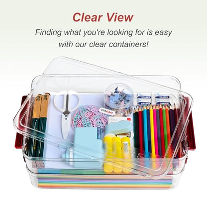 CATOOMUU 2-Pack 9x13 Clear Plastic Project Case Stackable Storage Box - color: Large-Red