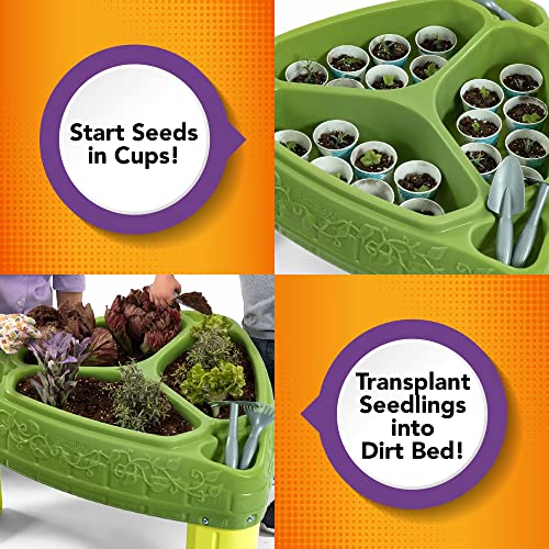 Simplay3 Seed to Sprout Raised Garden Planter, Kids Outdoor Kit with Garden Tools for Growing Flowers or Vegetables, Green, Made in USA