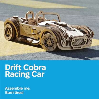 UGEARS Drift Cobra Racing Car, Model Kit, Wooden 3D Puzzles for Adults to Build with Powerful Spring Motor - Wood Mechanical Models Building Kit Retro Hobbies - style: Cobra Racing