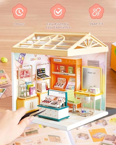 Kisoy DIY Miniature House Kit, Tiny House Kit with Furniture and LED Light, Mini Blocks Model Kit Sets, DIY Crafts/Hobbies Toys for Adults（Beauty Store） - color: Beauty Store