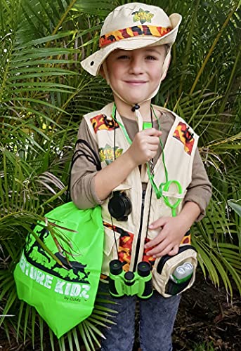 Adventure Kidz Outdoor Exploration Kit, Children’s Binoculars with Case, Flashlight, Compass, Whistle, Magnifying Glass, Backpack. Great Kids Gift Set for Camping, Hiking, STEM and Pretend Play - color: Lime