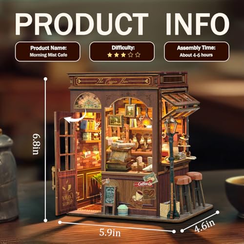 Book Nook Kit DIY Miniature House 3D Wooden Puzzle - Morning Mist Cafe - color: Morning Mist Cafe