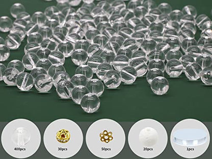 8mm Clear White Glass Beads Kit 500pcs for Jewelry Making - size: 8mm Clear White #352