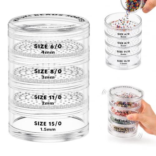 MIYUKI Beads Sorter for Round Rocaille Seed Beads, 4-Level Acrylic Bead Sifter with Size Labels 6/0 8/0 11/0 15/0, Seed Bead Organizer Tool for Jewelry Making, Bracelet Making & Craft Projects