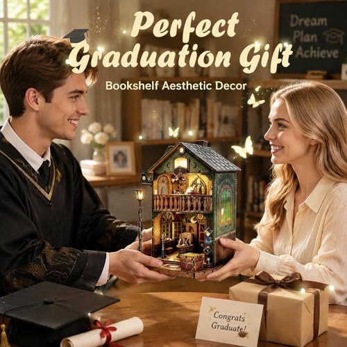 Book Nook Kit DIY Miniature House with LED Light, 3D Wooden Puzzle Owl Library Bookshelf Insert, DIY Craft Model Kit for Adults & Teens, Creative Bookshelf Decor Gift - style: Owl library