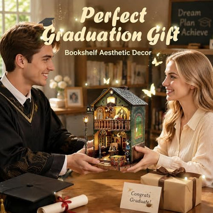 Book Nook Kit DIY Miniature House with LED Light, 3D Wooden Puzzle Owl Library Bookshelf Insert, DIY Craft Model Kit for Adults & Teens, Creative Bookshelf Decor Gift - style: Owl library