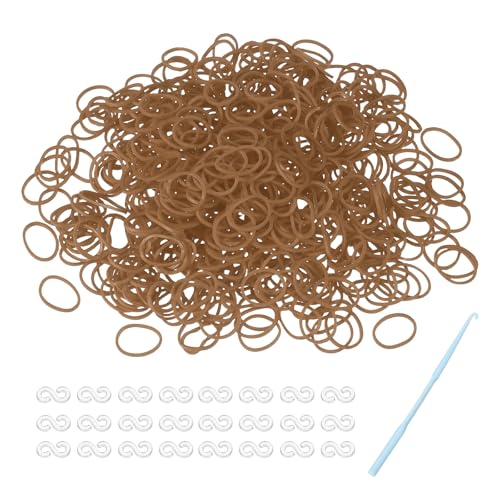 MECCANIXITY 600 Pcs Loom Rubber Bands Kit with 25 Pcs S-Clips 1-Hook Rubber Bands Refill Bracelet Making Kits for Weaving DIY Handcrafts Gift, Light Brown - color: Light Brown