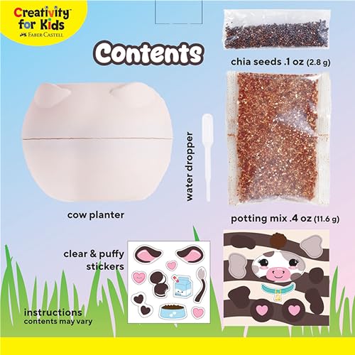 Creativity for Kids Plant-a-Pet Barnyard Pig Kit | Decorate, Plant & Grow Your Own Pet | Chia Seed Gardening Craft | Spring Crafts & Screen-Free Kids Activity (Ages 6+) - style: Cow