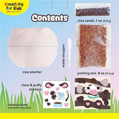 Creativity for Kids Plant-a-Pet Barnyard Pig Kit | Decorate, Plant & Grow Your Own Pet | Chia Seed Gardening Craft | Spring Crafts & Screen-Free Kids Activity (Ages 6+) - style: Cow