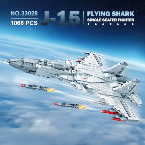 Reobrix J-15 Fighter Jet Building Set, 1066 PCS Military Airplane Model Kit for Adults & Teens 14+, Carrier-Based Aircraft Building Blocks with Foldable Wings, Missiles & Openable Cockpit - color: J-15